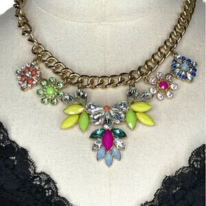 Chunky Statement Necklace Colorful Rhinestones Thick Gold Chain Fashion Jewelry
